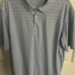 Peter Millar Blue and White  Crown Logo Patterned Polo Shirt